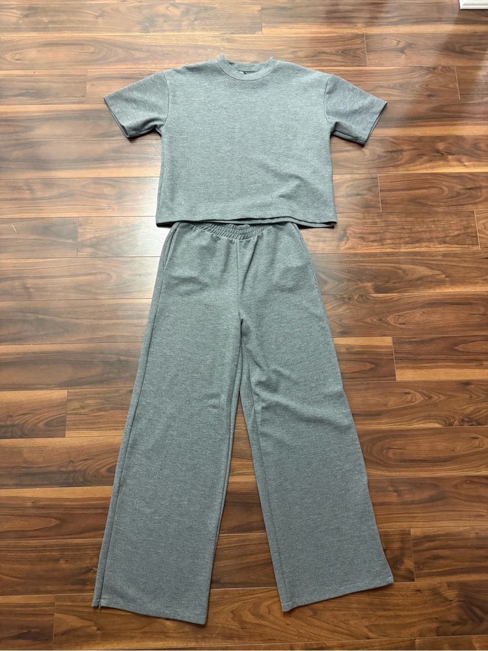 Zara Gray Two-Piece Wide-Leg Loungewear Set